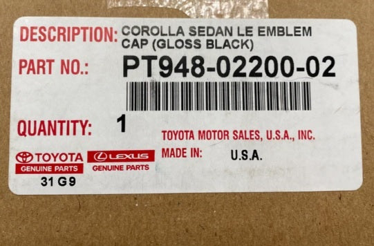 Toyota Blackout Badges - Corolla LE PT948-02200-02